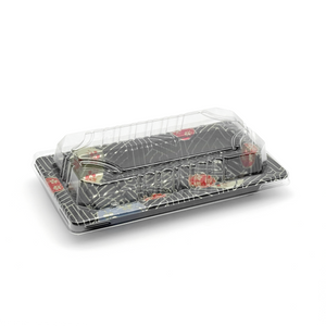 [1,500ct] PS Plastic 6 1/3" x 3 1/2" Sushi Tray Base with Lid | Black