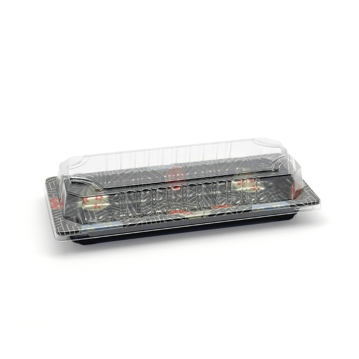 [1,400ct] PS Plastic 8 7/9" x 3 7/9" Sushi Tray Base with Lid | Black