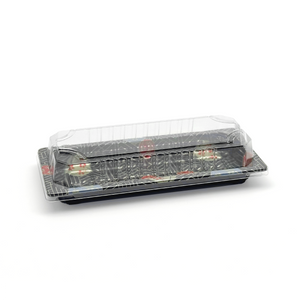 [1,400ct] PS Plastic 8 7/9" x 3 7/9" Sushi Tray Base with Lid | Black