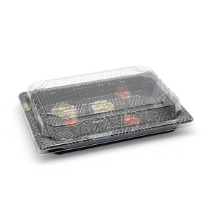 [1,200ct] PS Plastic 7 7/25" x 5 1/10" Sushi Tray Base with Lid | Black