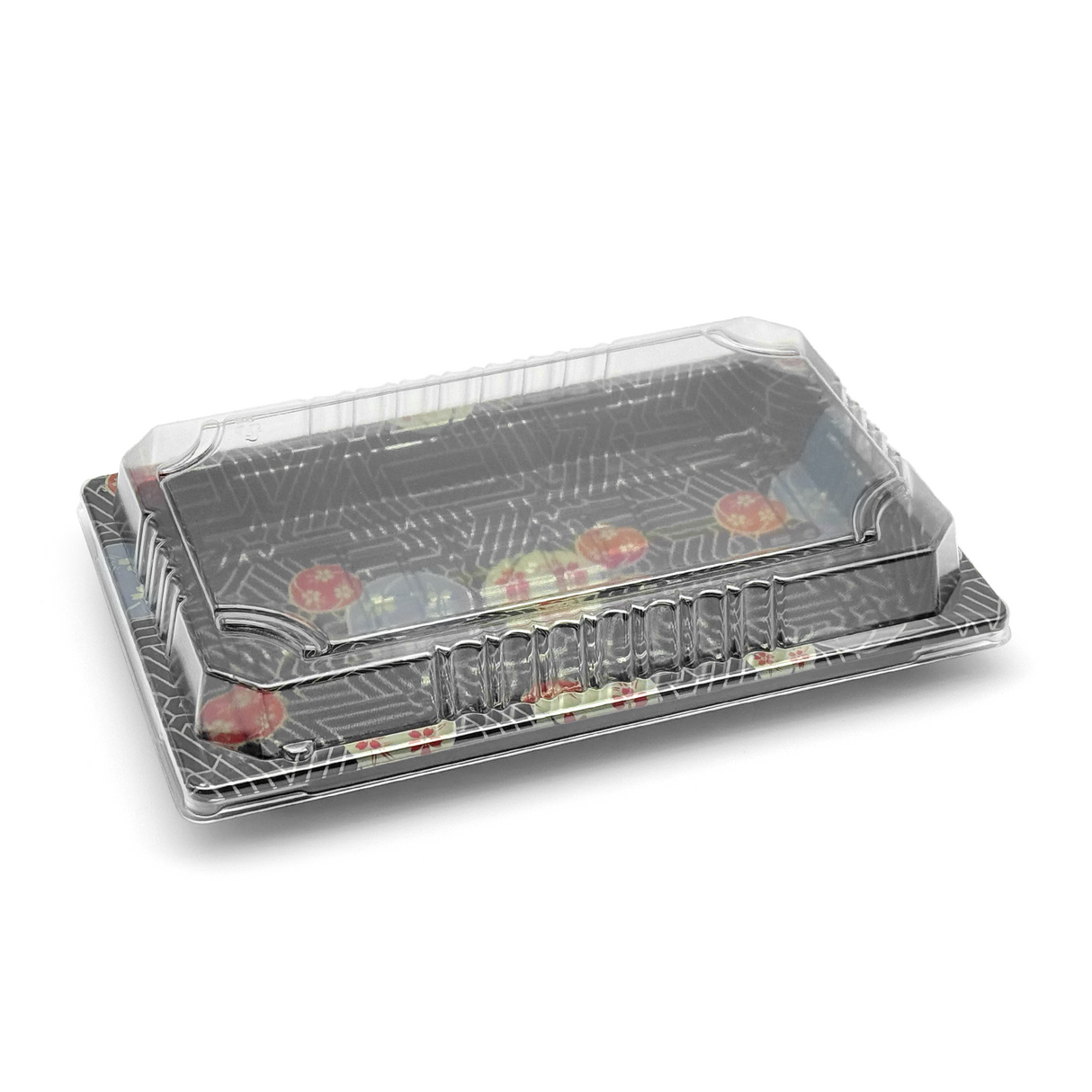 [1,000ct] PS Plastic 8 23/50" x 5 2/5" Sushi Tray Base with Lid | Black