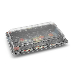 [1,000ct] PS Plastic 8 23/50" x 5 2/5" Sushi Tray Base with Lid | Black