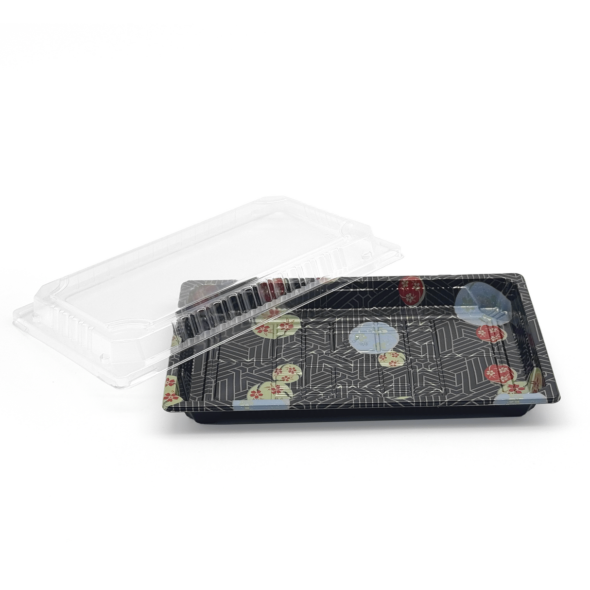 [800ct] PS Plastic 9 1/4" x 5 7/10" Sushi Tray Base with Lid | Black