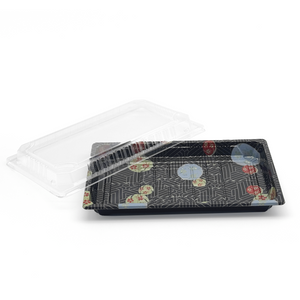 [800ct] PS Plastic 9 1/4" x 5 7/10" Sushi Tray Base with Lid | Black