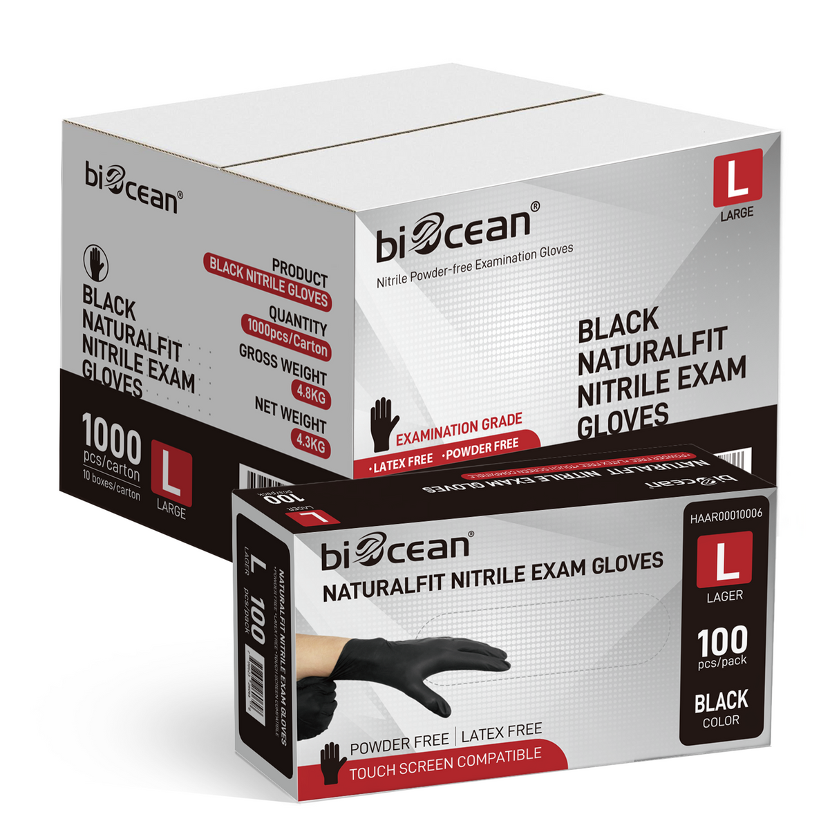 [1,000ct] Powder-Free Nitrile Gloves | Large | Black