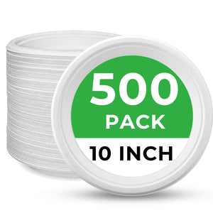 [500ct] Danube Blue 10" Compostable  Bagasse Plates | Round | White