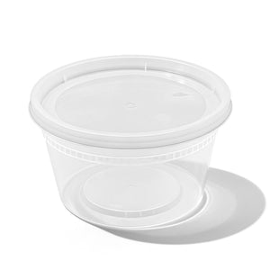 [240ct] 12 oz PP Plastic Heavy Duty Deli Containers with Lids | Microwavable | Clear