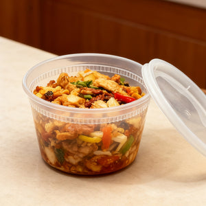 [240ct] 16 oz PP Plastic Heavy Duty Deli Containers with Lids | Microwavable | Clear