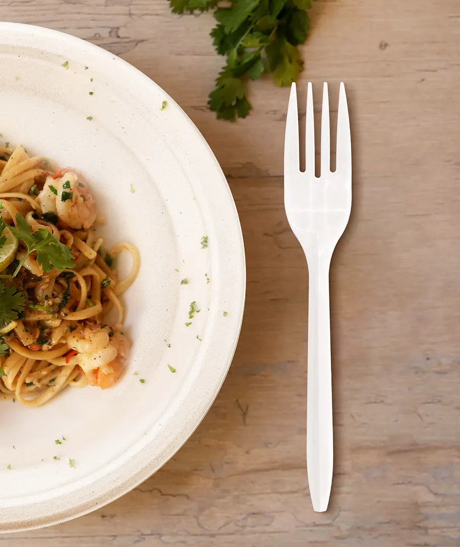 [1,000ct] PP Plastic Medium Weight Forks | White