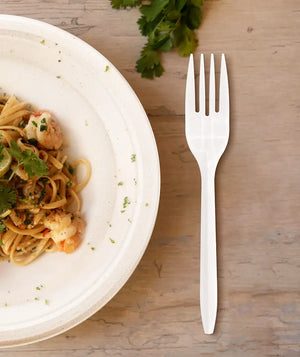 [1,000ct] PP Plastic Medium Weight Forks | White