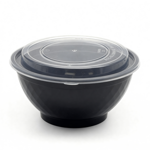 [150ct] 36 oz Microwaveable Heavy Weight Bowls & Lids | Round | Black