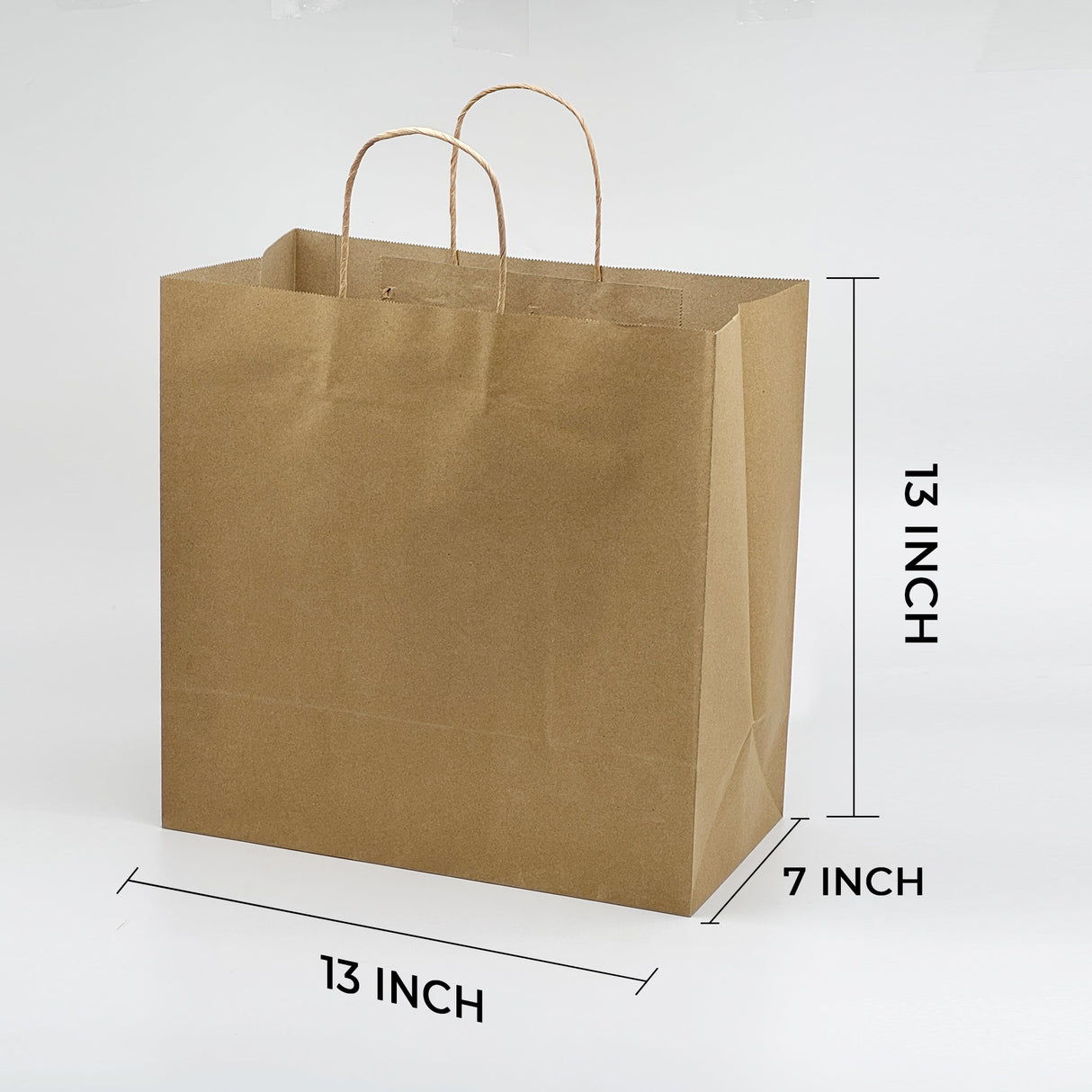 [250ct] 13"  x7" x 13" Kraft Paper Customizable Shopping Bags with Handles | Natural