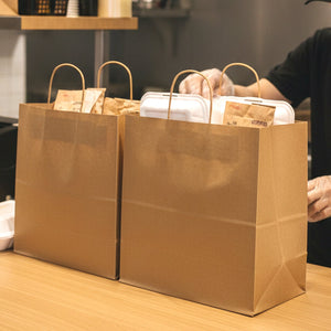[250ct] 13"  x7" x 13" Kraft Paper Customizable Shopping Bags with Handles | Natural