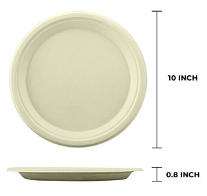[500ct] 10" Compostable Bagasse Plates | Round | Natural