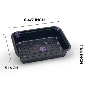 [550ct] 6 4/7" x 5" PS Plastic Rectangular Food Containers & Lids | Black