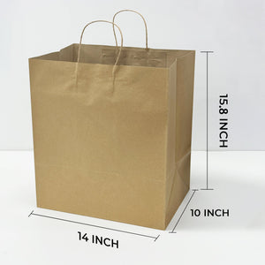 [200ct] 14"  x10" x 15.8" Kraft Paper Customizable Shopping Bags with Handles | Natural
