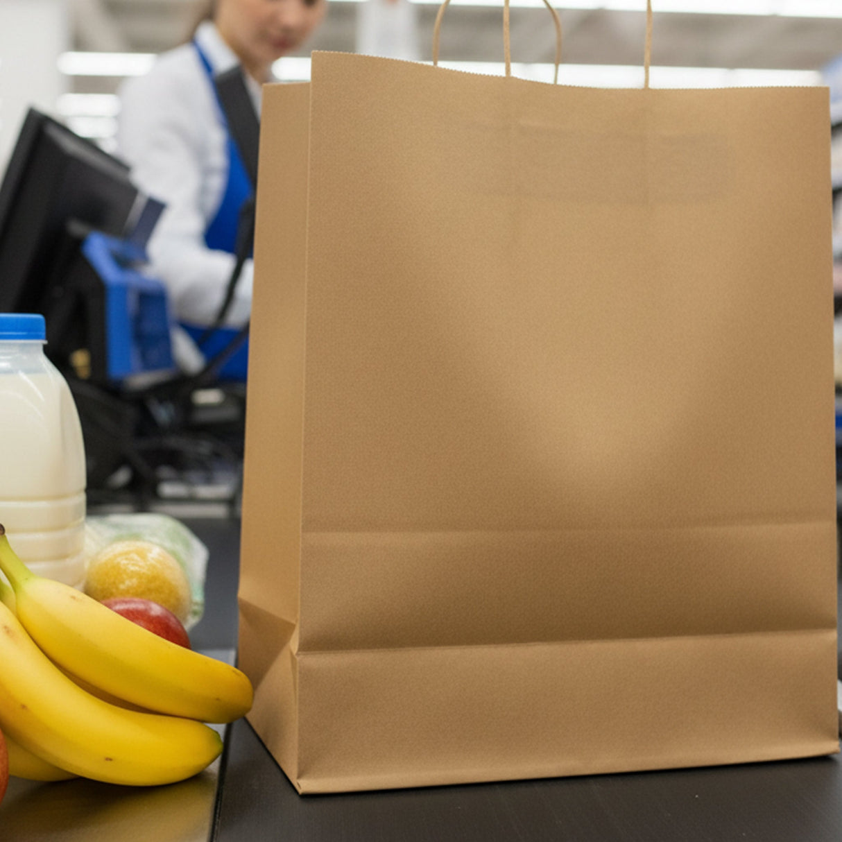 [200ct] 14"  x10" x 15.8" Kraft Paper Customizable Shopping Bags with Handles | Natural