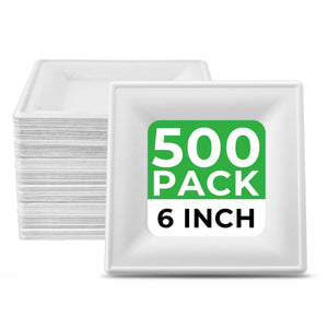 [500ct] 6"x6" Eco-Friendly Bagasse Plates | Square | White