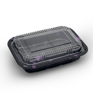 [500ct] 7 7/25" x 5 1/4" PS Plastic Rectangular Food Containers & Lids | Black