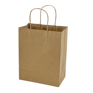 [250ct] 8" x 4.5" x 10"  Kraft Paper Customizable Shopping Bags with Handles | Natural