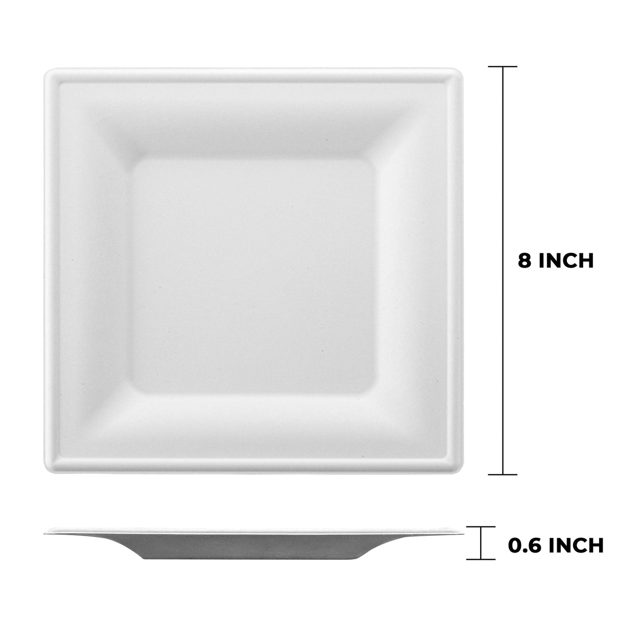 [500ct] 8"x8" Eco-Friendly Bagasse Plates | Square | White