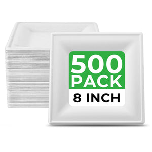 [500ct] 8"x8" Eco-Friendly Bagasse Plates | Square | White