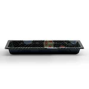 [1,400ct] PS Plastic 8 7/9" x 3 7/9" Sushi Tray Base with Lid | Black