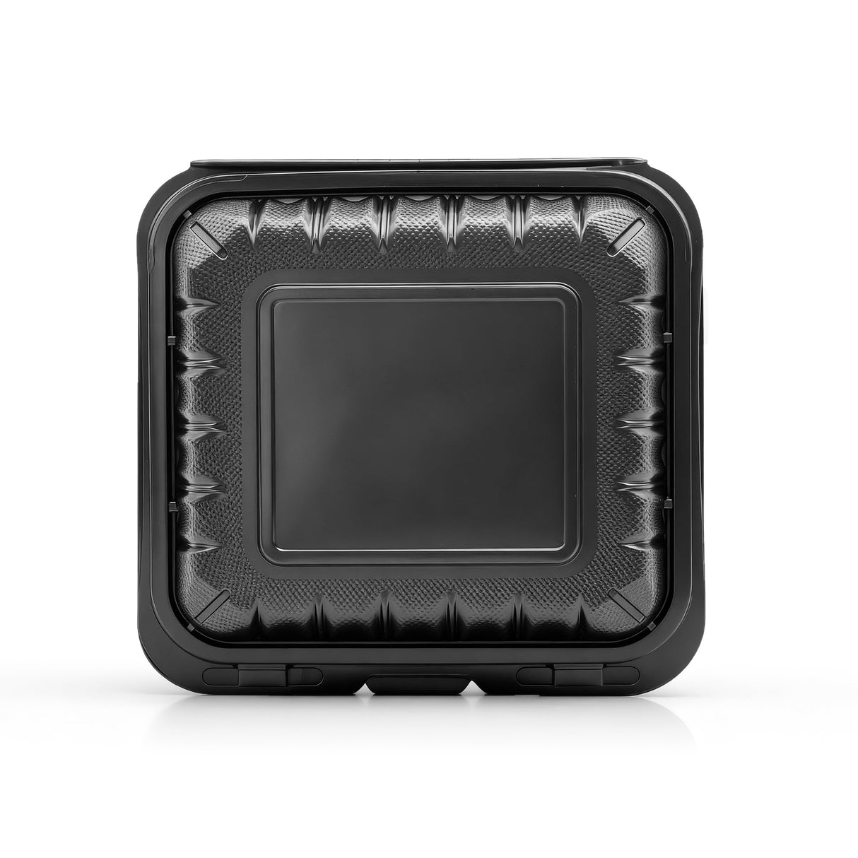 [150ct] 9" x 9"  Mineral-Filled PP Hinged Food Containers | 3-Compartment | Black