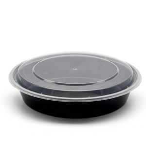 [150ct] 48 oz PP Plastic Microwaveable Takeout Containers & Lids | Round | Black