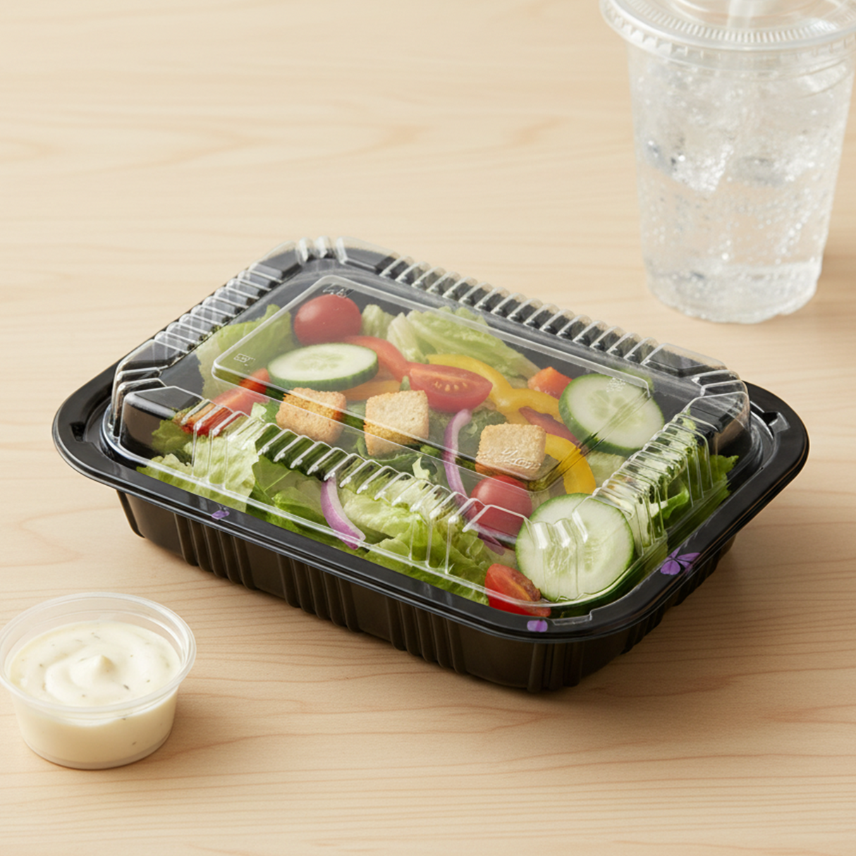 [500ct] 7 7/25" x 5 1/4" PS Plastic Rectangular Food Containers & Lids | Black