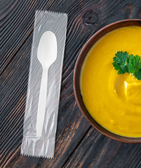 [1,000ct] PP Plastic Medium Weight  Wrapped Tea Spoons | White