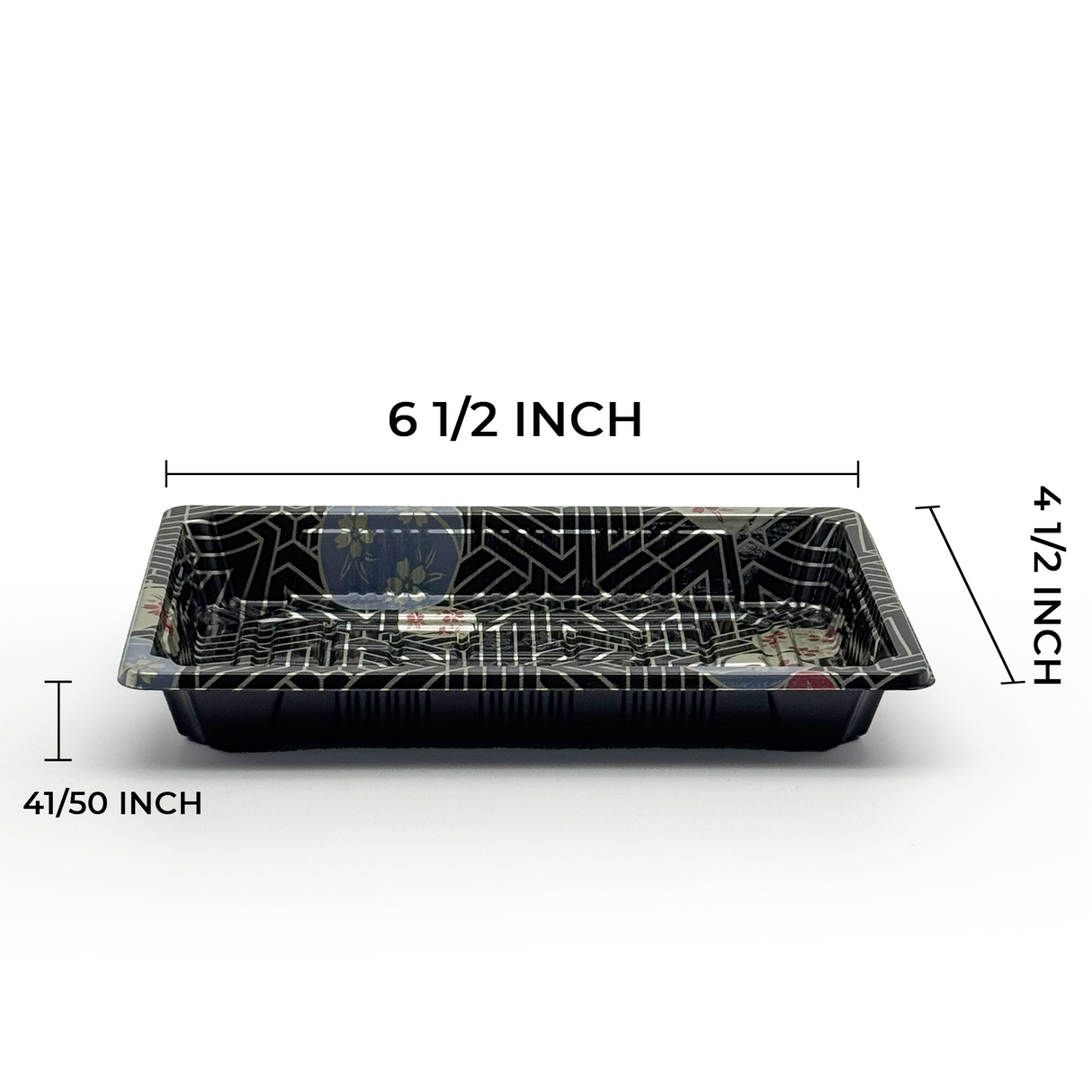 [1,500ct] PS Plastic 6 1/2" x 4 1/2" Sushi Tray Base with Lid | Black
