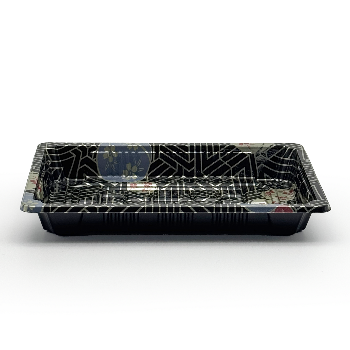 [1,500ct] PS Plastic 6 1/2" x 4 1/2" Sushi Tray Base with Lid | Black