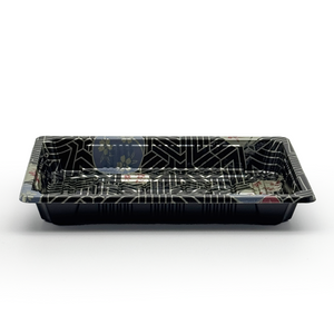 [1,500ct] PS Plastic 6 1/2" x 4 1/2" Sushi Tray Base with Lid | Black