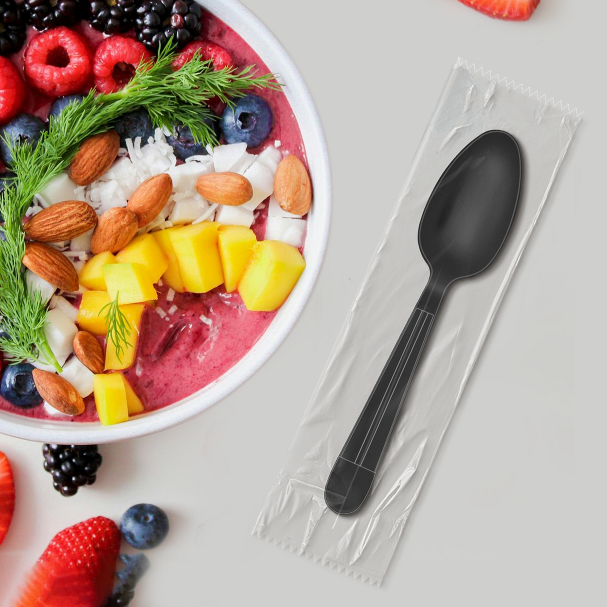[1,000ct] PP Plastic Heavy Weight Wrapped Tea Spoons | Black