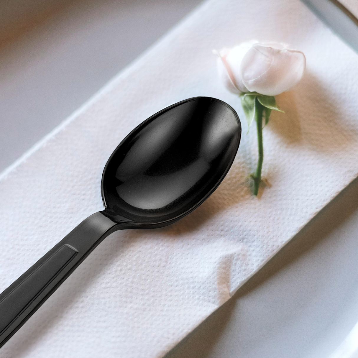 [1,000] PS Plastic Heavy Weight Soup Spoons | Black