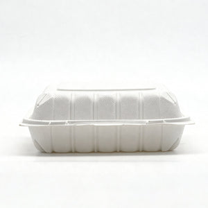[150ct] 7" x 7" Mineral Filled PP Hinged Food Containers | 3-Compartment  | White