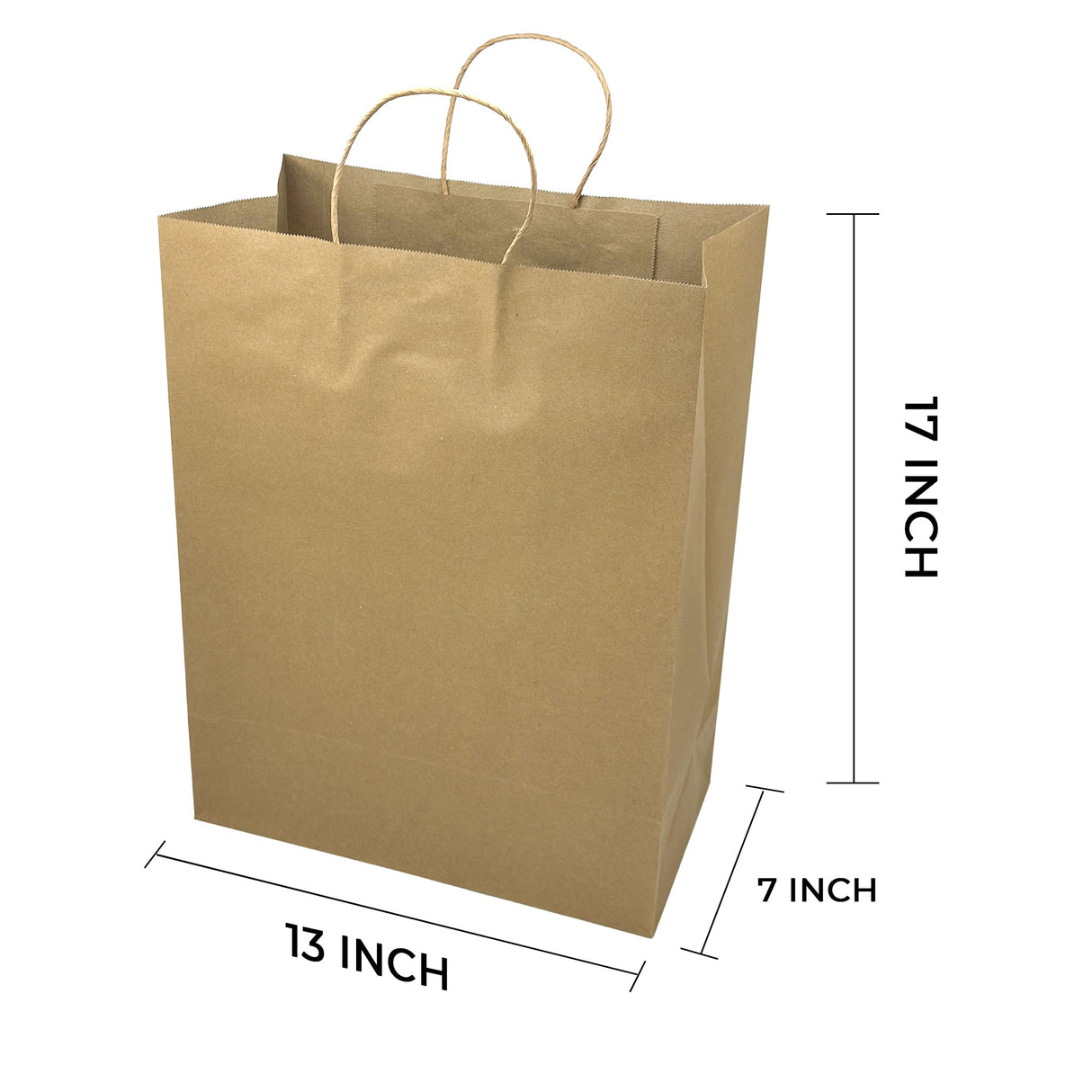[250ct] 13" x7"x 17"  Kraft Paper Customizable Shopping Bags with Handles | Natural