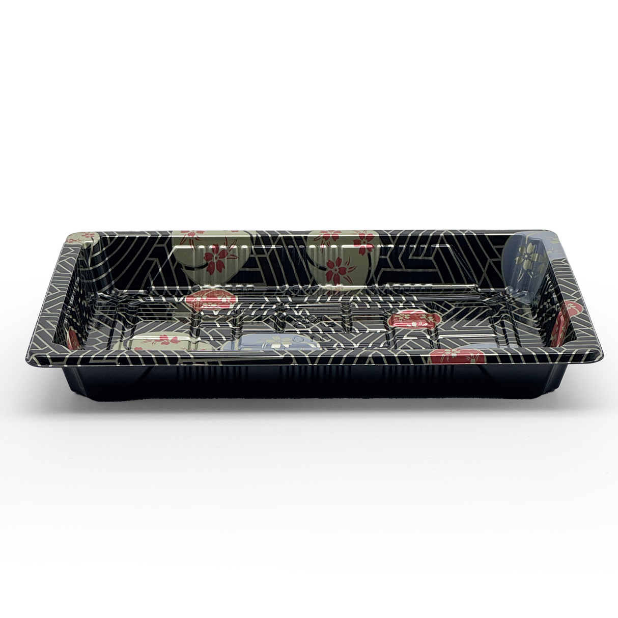 [1,200ct] PS Plastic 7 7/25" x 5 1/10" Sushi Tray Base with Lid | Black
