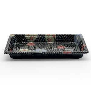 [1,200ct] PS Plastic 7 7/25" x 5 1/10" Sushi Tray Base with Lid | Black