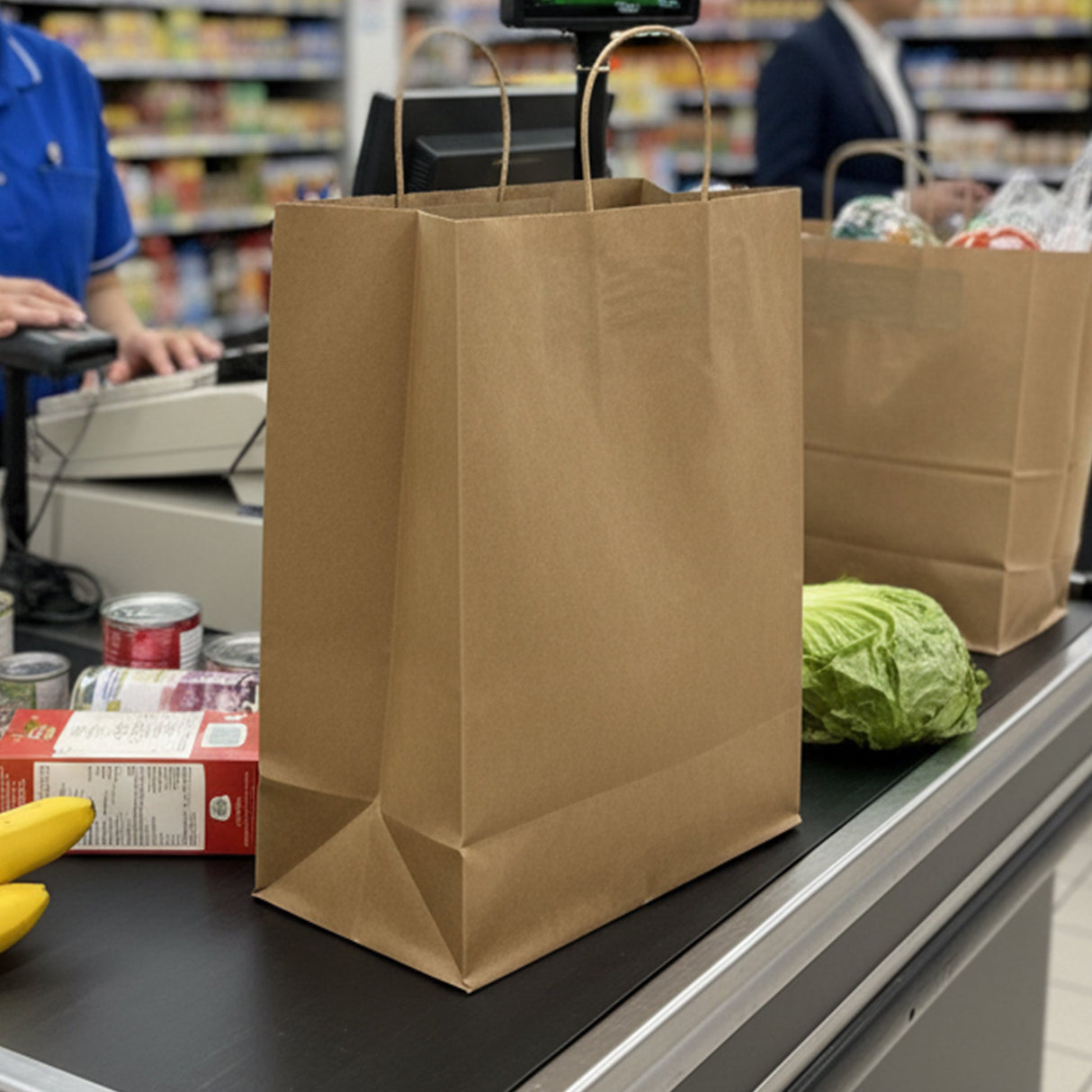 [250ct] 13" x7"x 17"  Kraft Paper Customizable Shopping Bags with Handles | Natural