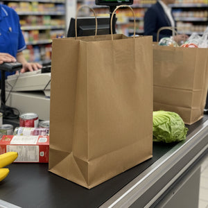 [250ct] 13" x7"x 17"  Kraft Paper Customizable Shopping Bags with Handles | Natural