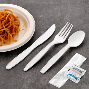 [250ct] PP Plastic Extra Heavy Weight Cutlery Kit with Salt and Pepper | White