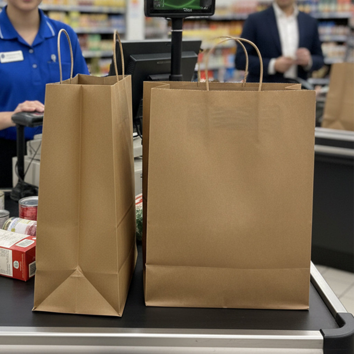 [250ct] 13" x7"x 17"  Kraft Paper Customizable Shopping Bags with Handles | Natural
