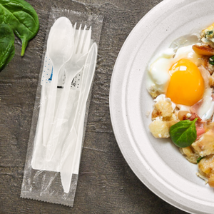 [250ct] PP Plastic Medium Weight Cutlery Kits with Salt and Pepper | White
