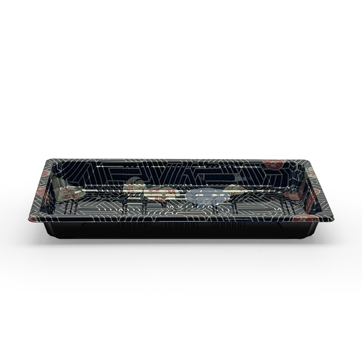 [1,000ct] PS Plastic 8 23/50" x 5 2/5" Sushi Tray Base with Lid | Black
