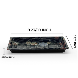 [1,000ct] PS Plastic 8 23/50" x 5 2/5" Sushi Tray Base with Lid | Black