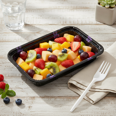 [400ct] 8 9/20" x 5 9/10" PS Plastic Rectangular Food Containers & Lids | Black