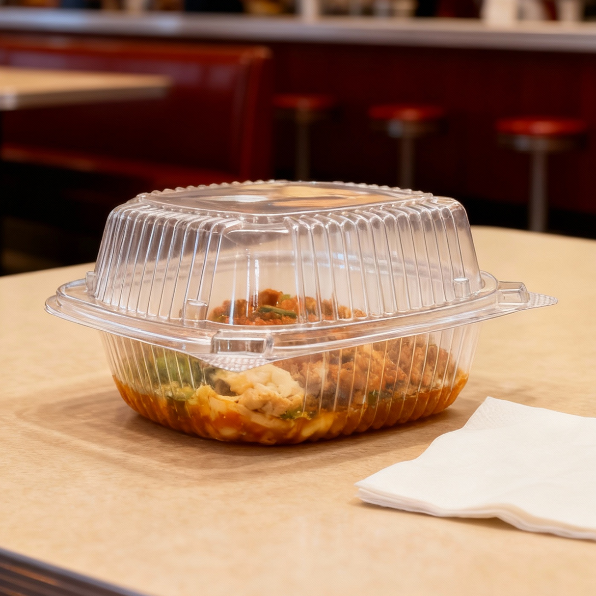 [240ct] 6" x 6" PS Plastic Hinged Food Containers | Clear