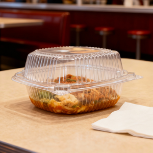[240ct] 6" x 6" PS Plastic Hinged Food Containers | Clear